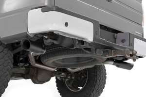 Ford F-150 Performance Exhaust - Rear + Side Exit - Rough Country - Dual Cat-Back, High-temp resistant, Dual-wall 304 stainless tips - Black - '09-'14